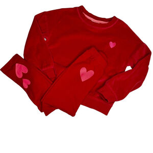Cat & Jack Toddler Valentine Red Velour Hearts Pullover Sweatshirt & Leggings XS
